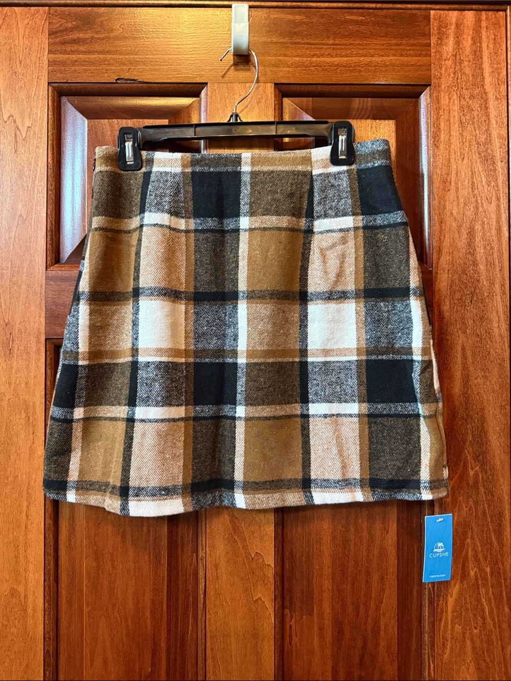 Cupshe Plaid A-Line Mini Skirt in Tan and Black Size Medium NWT